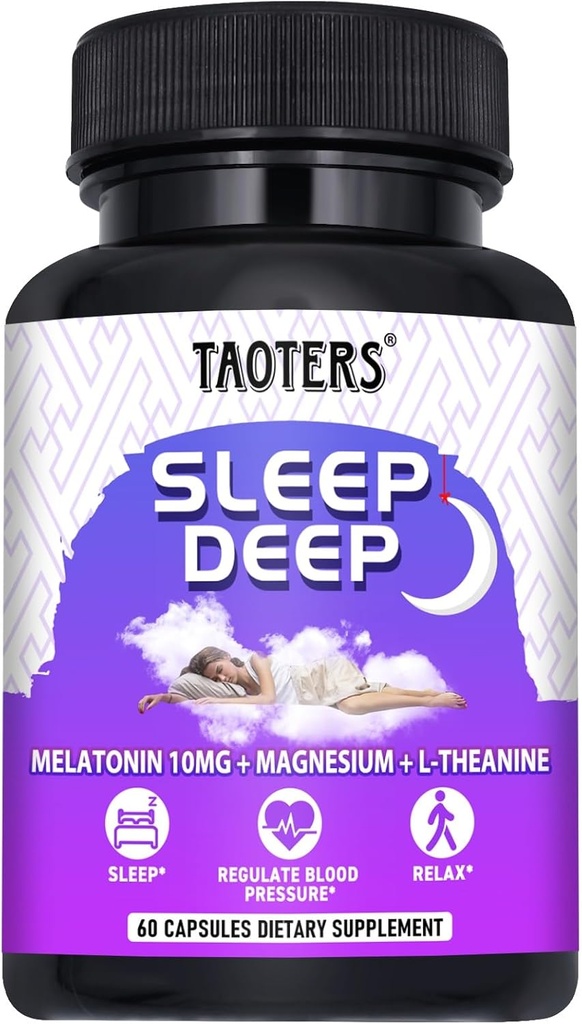 Melatonin 10mg with L-Theanine, Magnesium and More Sleep Support for Adults | 60 Capsules = 60 Day Supply