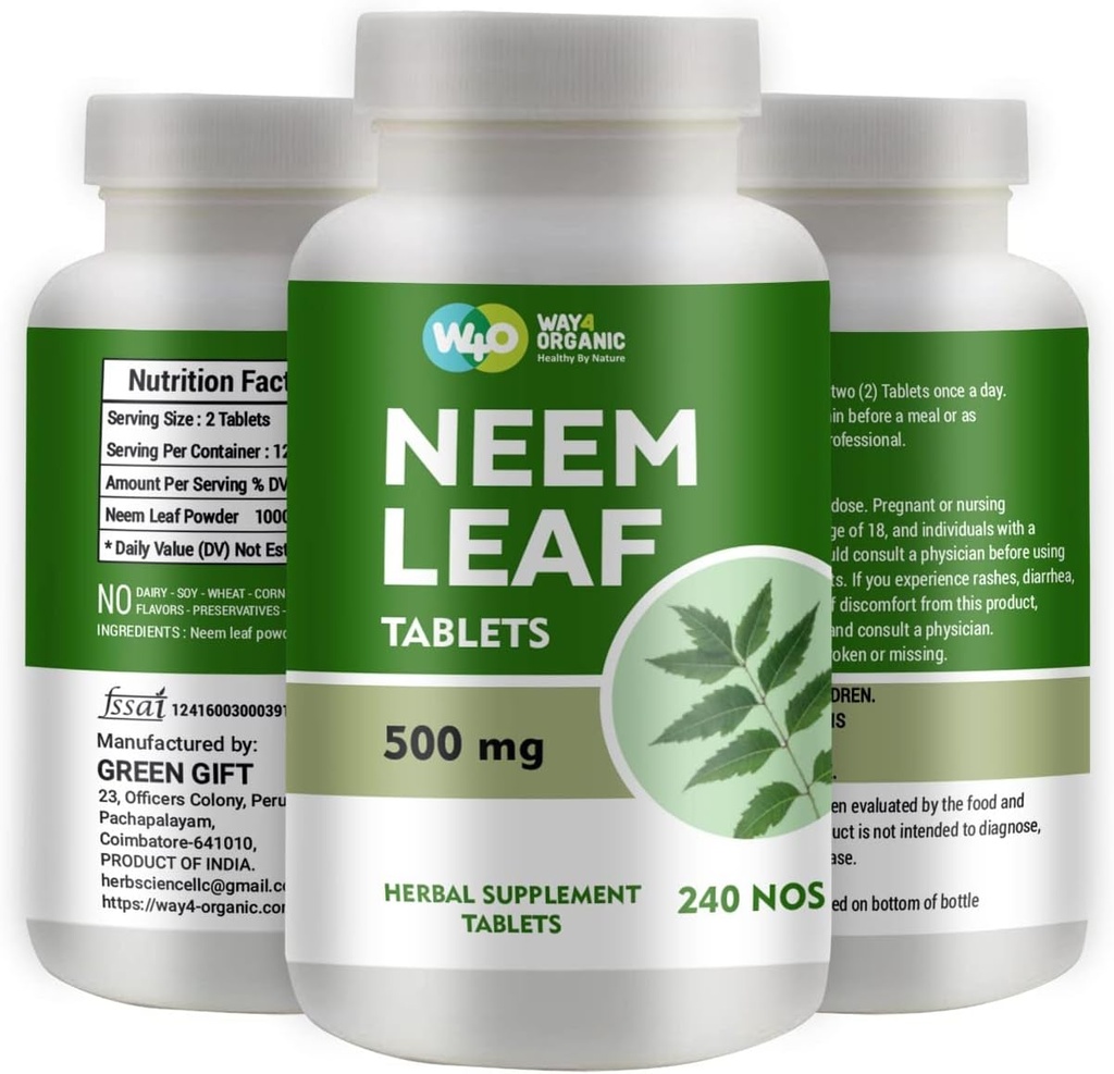Neem Tablet - 100% Pure (Azadirachta Indica) (240 Count - 500mg) 120 Days Supply (1 Paket)