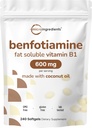 Mikro-osagaiak B1 Benfotiamine 600mg zerbitzatu bakoitzeko, 240 Koko-olio bigunak | Bioavailable B bitaminak, Thiamine aktiboa bihurtuta | Ez-GMO, Soy Free