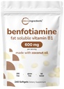 Vitamin B1 Benfotiamine 600mg Per Serving, 240 Coconut Oil Softgels | Bioavailable B Vitamins Supplement, Converted to Active Thiamine | Non-GMO, Soy Free