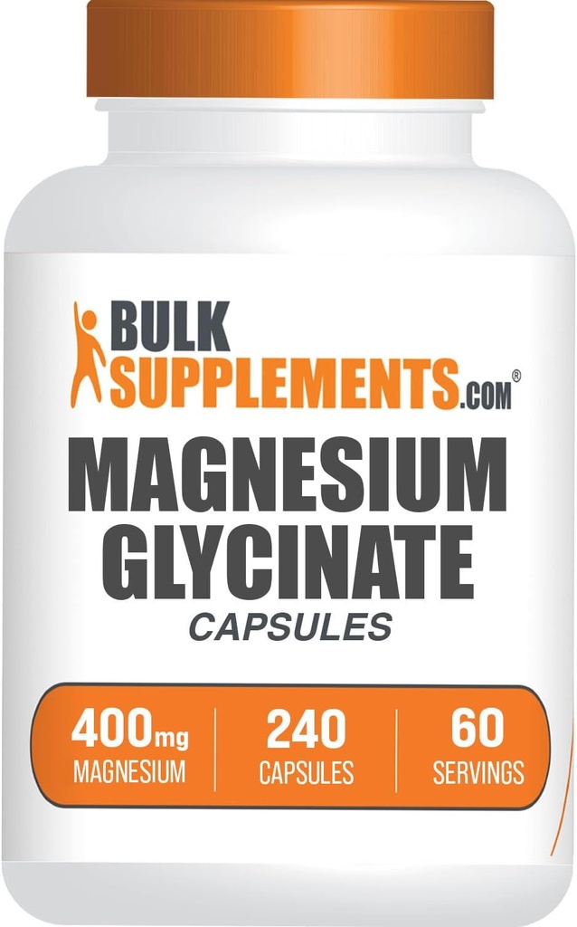 BulkSupplements.com Magnesium Glycinate קפסולות - תוסף מגנזיום, Highly Absorbed Form - Gluten Free, 4 קפסולות לשרת (400 מ"ג), 240 הרוזן (Pack של 1)