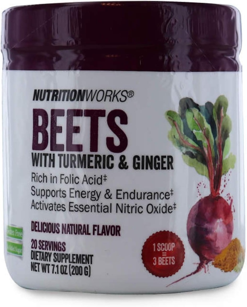 Nutition Works Beets dengan Turmeric & Ginger. Gluten Free, No Added Sugar. Tambahan Diet. 20 Hamba 7.1 oz