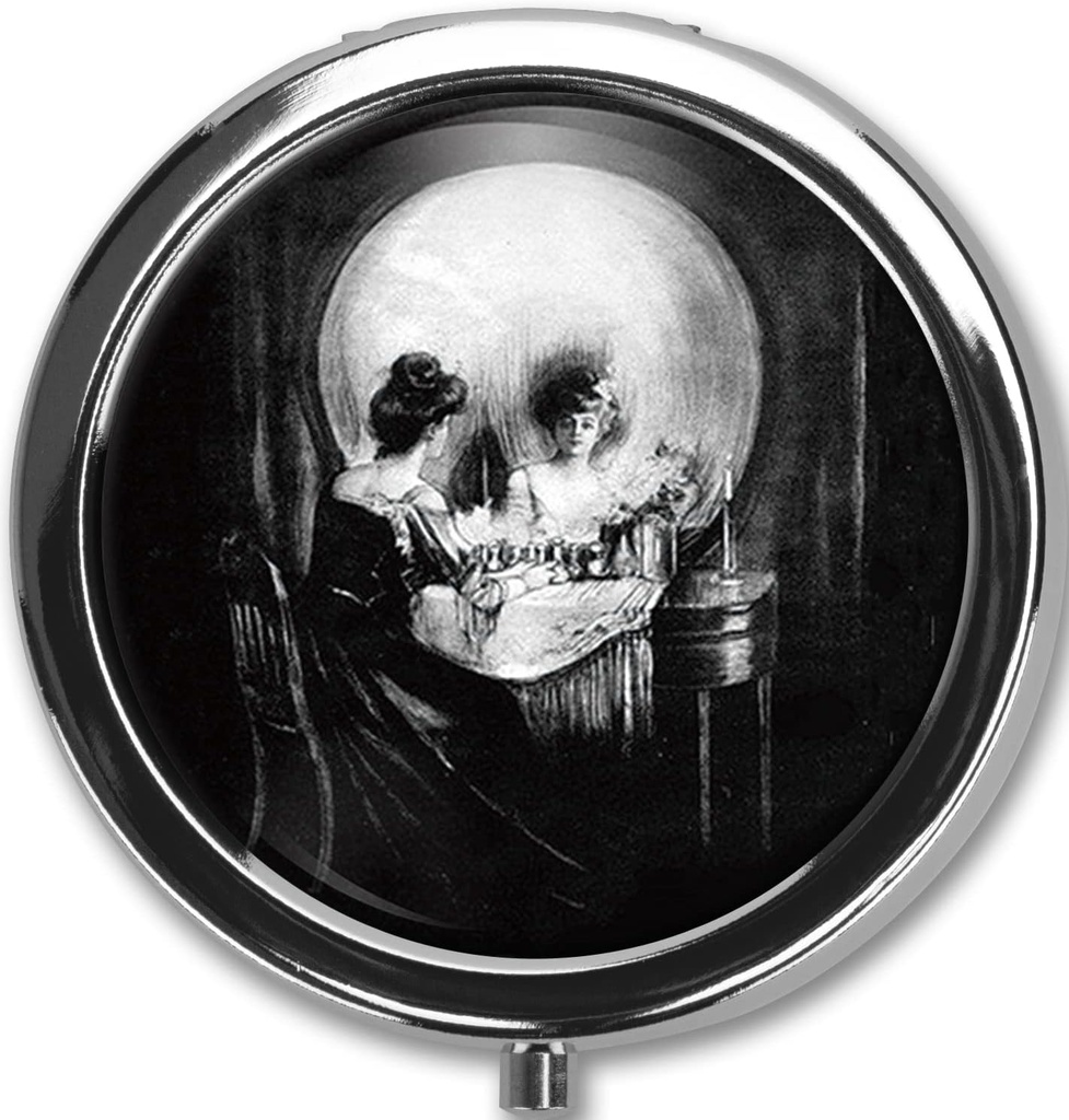 Boîte à pilules Case Pillbox Holder Trinket Stash Box Arsenic Vintage Style Médecine Vitamine Pill Organizer Case (Skull)