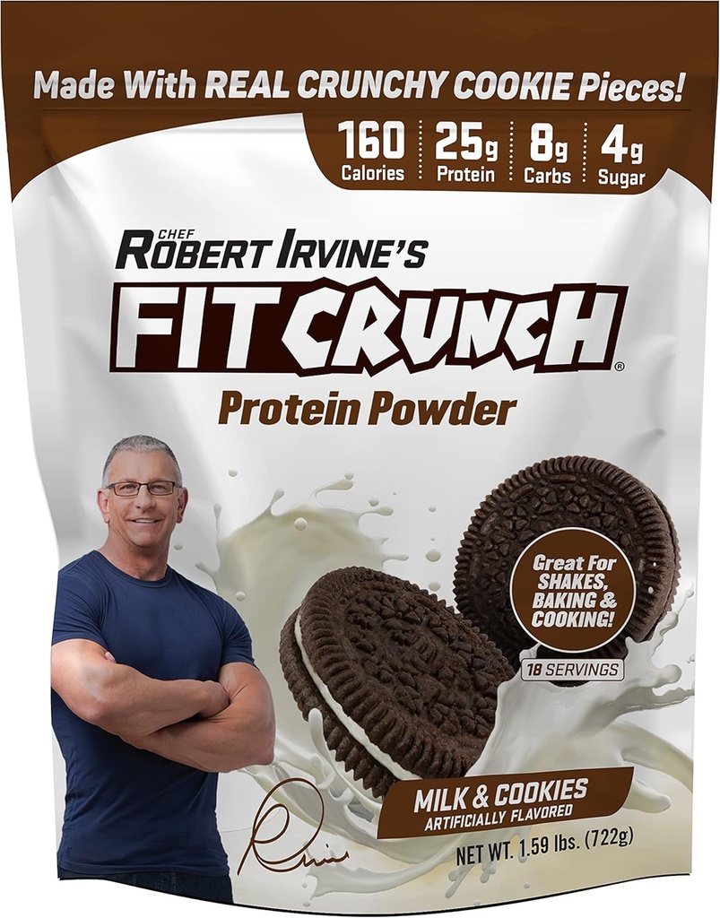 FITCRUNCH Tri-Blend Proteina Whey, Keto Friendly, Calorii Scazute, Proteina Inalta (18 Serviri, Lapte & Cookie-uri)
