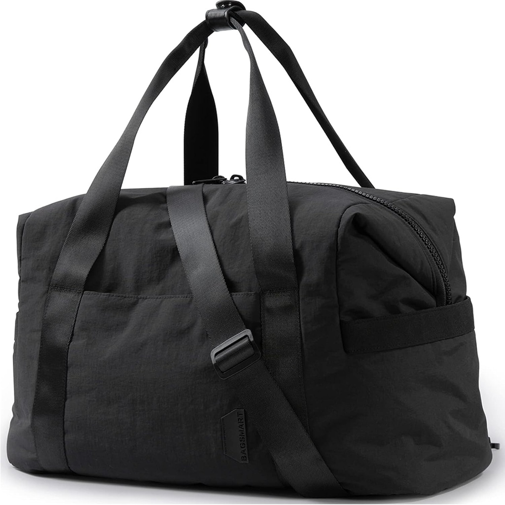 Bolsa de Ginástica BAGSMART para Mulheres, Continue Weekender Overnight Bag, Bolsas Duffel de viagem com manga de trolley, item pessoal saco de viagem saco de treino saco de dança (Black, Médio)
