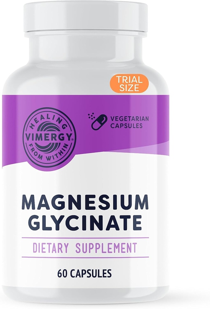 Vimergy Magnesium Glycinate – Stress Support – Chelated to Avoid Tummy Upset* – Promotes Heart Health & Energy* – Kosher, Vegan Gluten-Free – 60 Caps