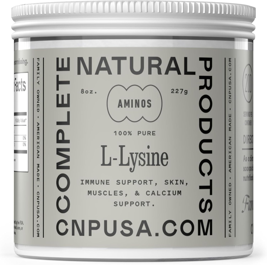 L-Lysine Powder Supplement - Bulk L-Lysine 8oz, 200 portioner