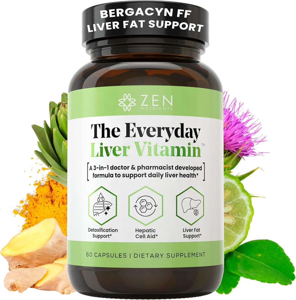 Zen Nutrients The everyday Liver Vitamin - Liver Cleanse Detox ' Repair with Bergacyn FF, Organic Milk Thistle, Dandelion Root ' Artichoke Extract for Liver Health - Fatty Liver Support supplements