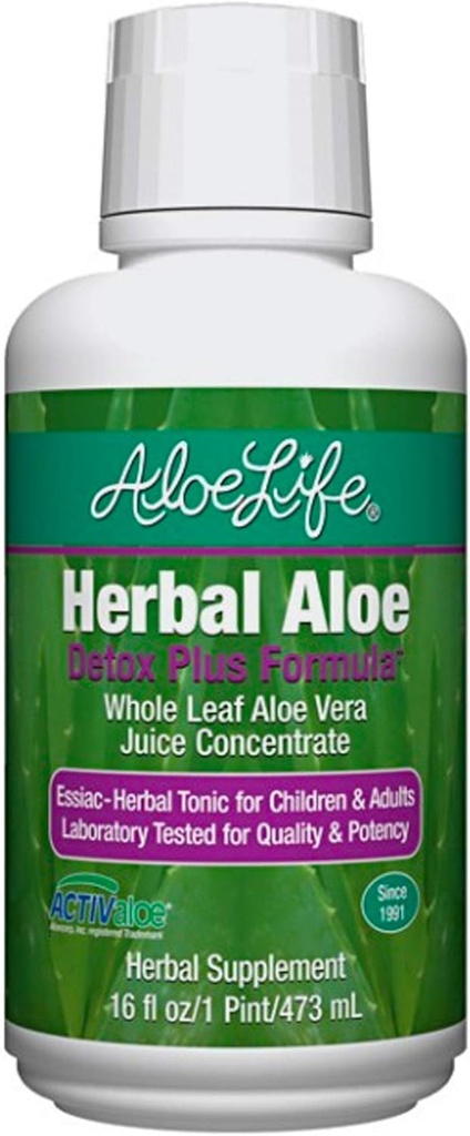 Aloe Life - Detox Plus Formula, Aloe-Based Detox Suplemento, Aloe Vera Juice Cleanse, promove a dixestión máis saudable, concentrado Herbal Tonic, Gut Health Detox para o benestar xeral (Lemon Lime, 16oz).