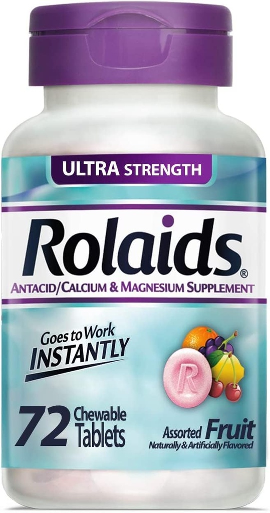 Rolaid Antacid Kalcium & Magnézium kiegészítés Ultra Strength tabletta, Gyümölcs 72 ea (4-es csomag)