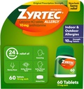 Zyrtec 24 ore Allergy Relief Tablets, Indoor & Outdoor Allergy Medicine con 10 mg Cetirizine HCl per Antihistamine Tablet, Rilievo di Allergies, 60 conteggio.