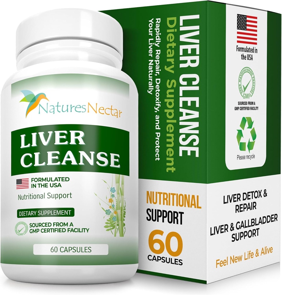 Nature's Nectar Liver Cleanse Detox & Repair – Active Liver Support Supplement mit Milk Thistle Liver Detox – Hilft Reparieren und schützen Leber, hilft Fatty Liver & Gallbladder Gesundheit – 60 Kapseln