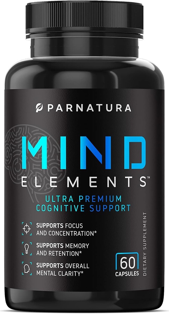 Nootropic Brain Support Supplemento, Elementi Mente, Boost Focus, Memoria, Concentrazione, Clarity con Bacopa Monnieri, Alpha GPC, DMAE, Huperzine 60 capsule