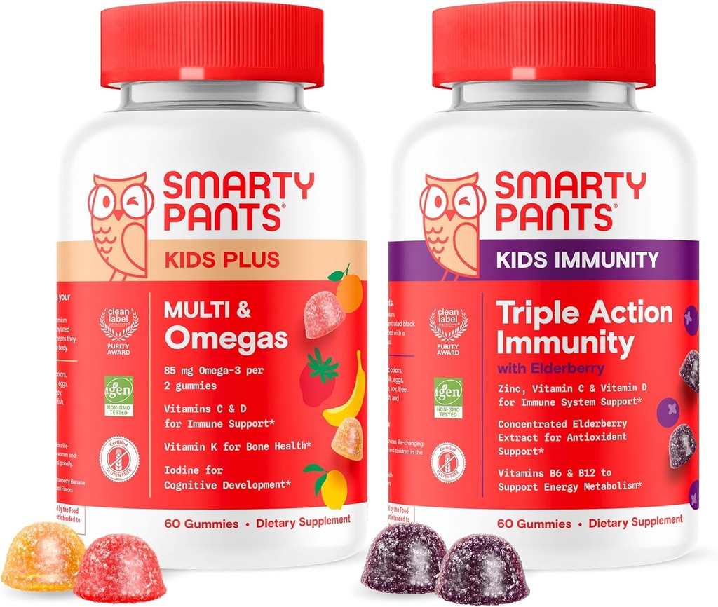 SmartyPants Kids Multivitamin Gummies and Immunity Elderberry Gummies Bundle: Kids Multi with Over 15 Daily Nutrients & Elderberry Immune Support Supplement