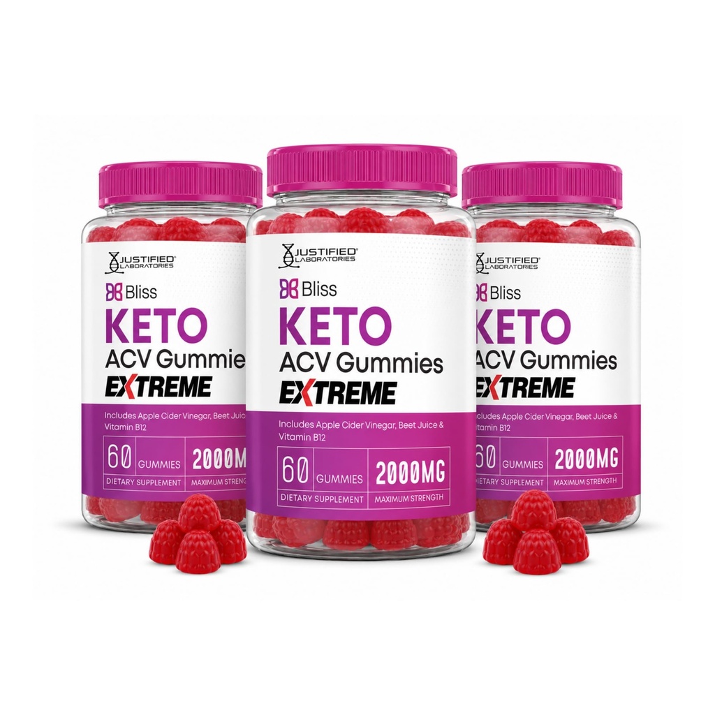 Justified Laboratories Bliss Keto ACV Gummies Extreme (2000 mg) - 60 Count, Pack of 3 - Made with the Mother & Vitamin B12 - Non-GMO, Vegan, Gluten Free - 90 Servings