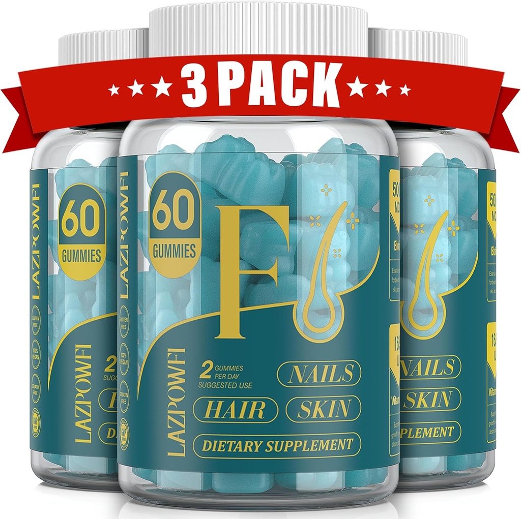 Biotin Gummies - Kişilər və Qadınlar üçün Həvəs və Nails Vitamini, Vegan Vitamin B7, Saçların artıq və güclü Nails,90 Day Supply - Blueberry-3 Pack