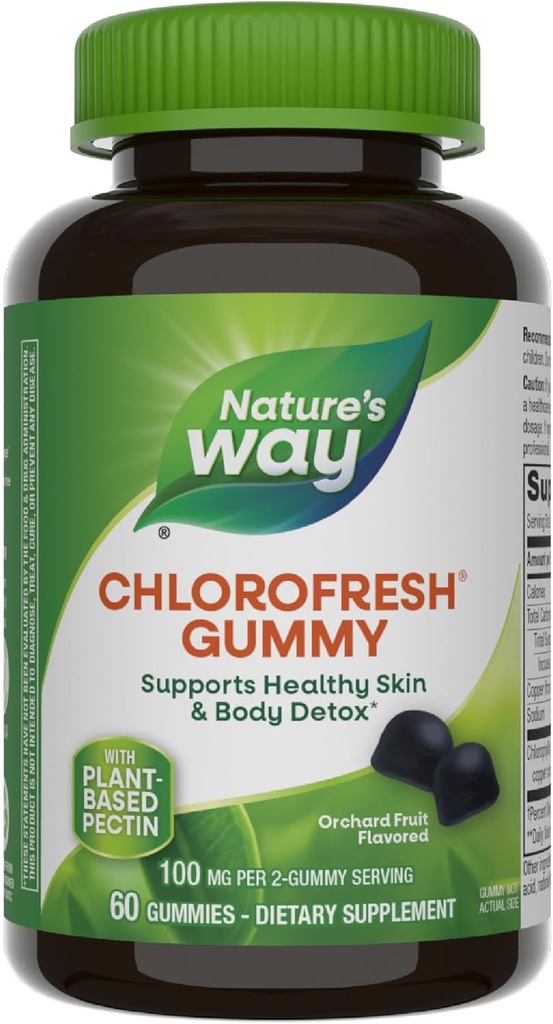 Nature 's Way Chlorofresh Chlorophyll Gummies, Wspiera zdrową skórę i detox ciała *, Dezodorant wewnętrzny *, owoce sadu aromatyczne, 60 Gummies