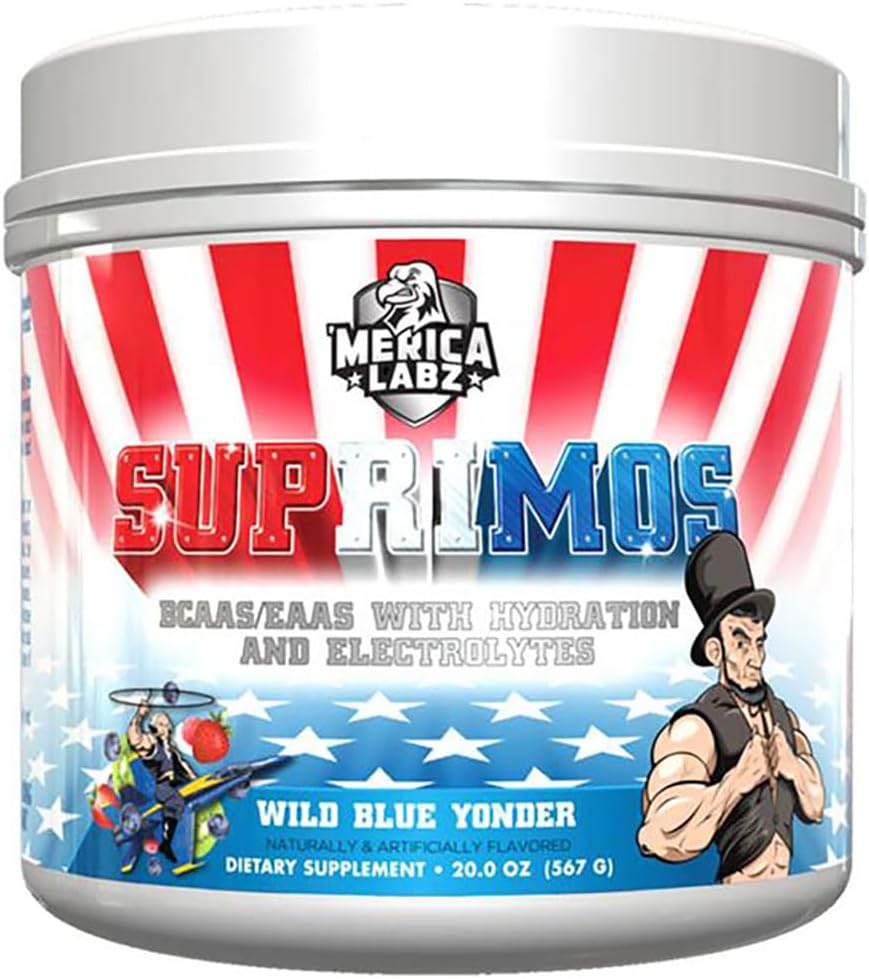 Merica Labz Suprimos BCAA / EAA Suplemento con Eletrolytes para o máximo rendemento e resistencia 30 servizos (Wild Blue Yonder, 20.0oz)