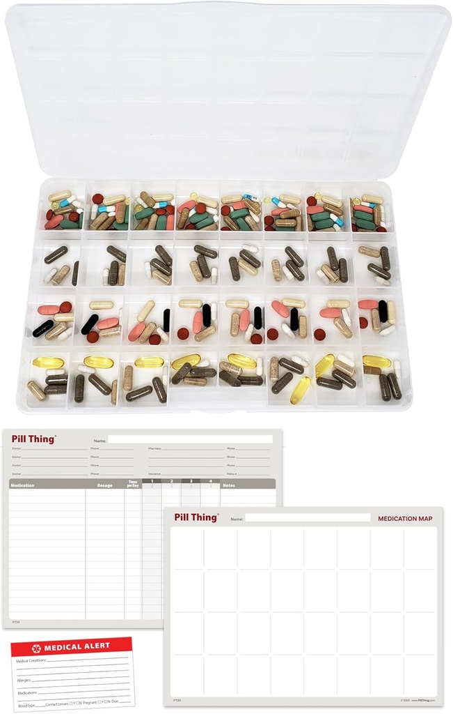 The Olympic Pill Organizer Case with Large Compartments ' Stay Tight Lid - Monthly - 31 Day Pill Organizer * Free Medication Log and Medical Alert Card Included! (Monthly)