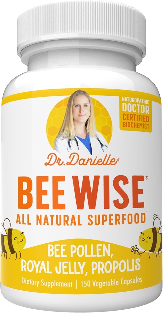 Dr. Danielle 's Bee Wise - Bee Pollen Supplement - Bee Well with Royal Jelly, Propolis, Beepollen in 4 Daily Bee Pollen Capsules
