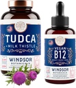 WINDSOR BOTÂNICAS Tudca com silymarin Milk Thistle e Vegan Vitamina B12 Líquido - Pacote de Apoio à Saúde