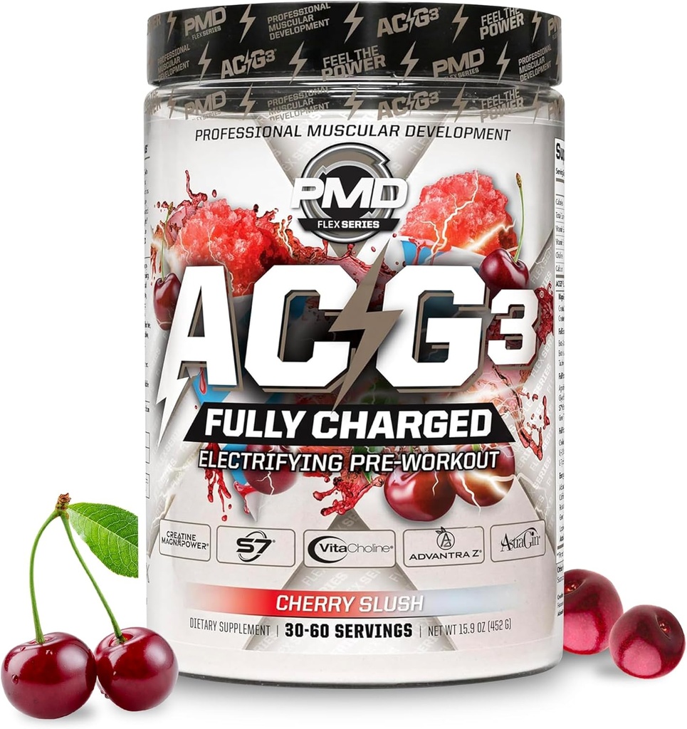 PMD Sports ACG3 plne nabitý - Electrifying Pre Cvičenie Powder - High Energy & Pump pre cvičenie pre mužov a ženy maximalizovať zameranie, vytrvalosť a výkon - Cherry Slush (30-60 Servings)