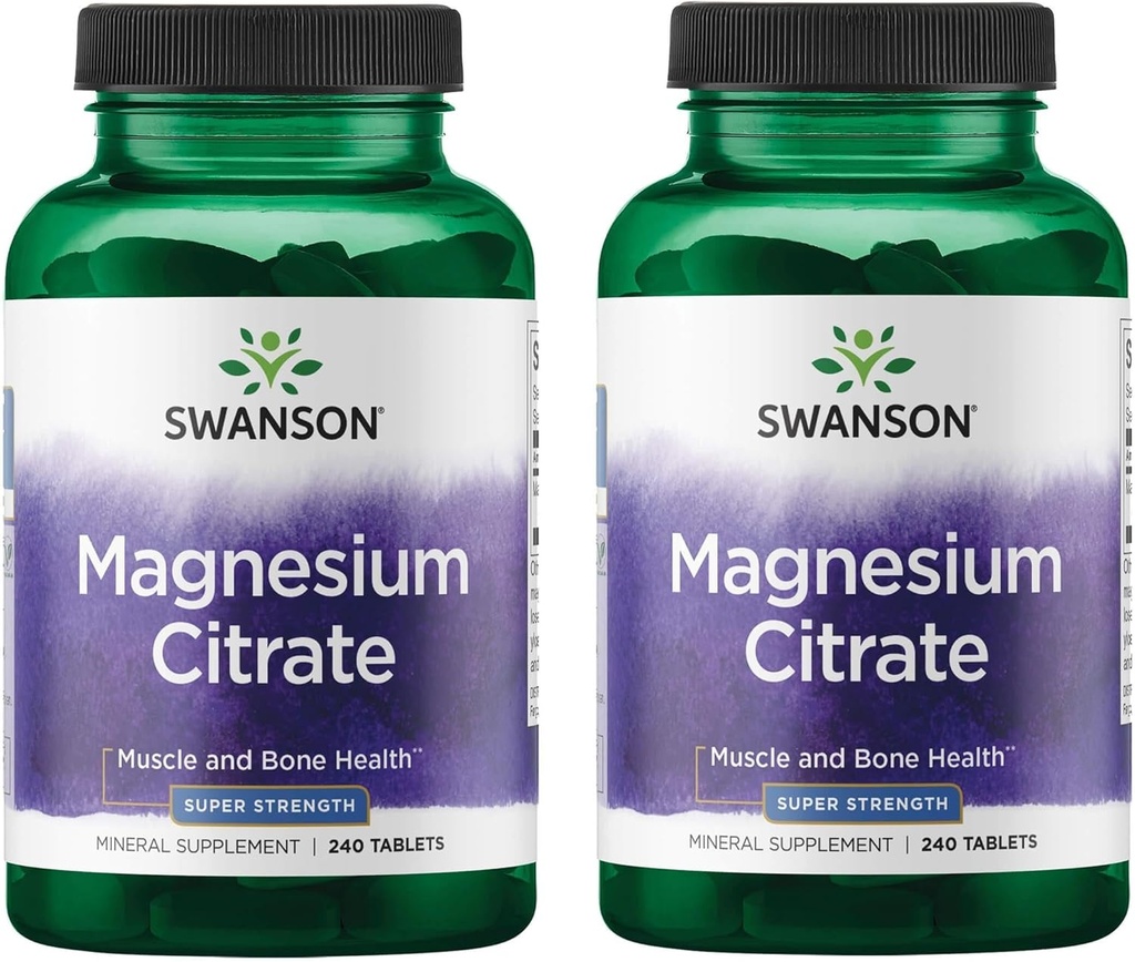 Citrate de magnésium Super-Strength de Swanson (112,5 Mg par comprimé) 240 onglets (2 paquets)