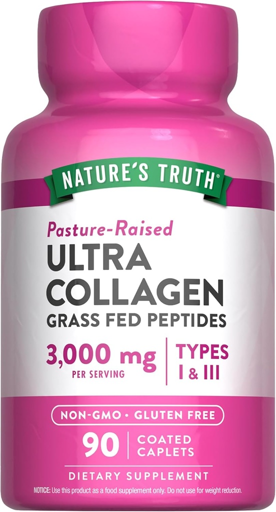 Naturens sanning Collagen Peptides | 90 Caplets | Typ 1 och 3 med vitamin C | Grass Fed, Non-GMO & Gluten Free Supplement