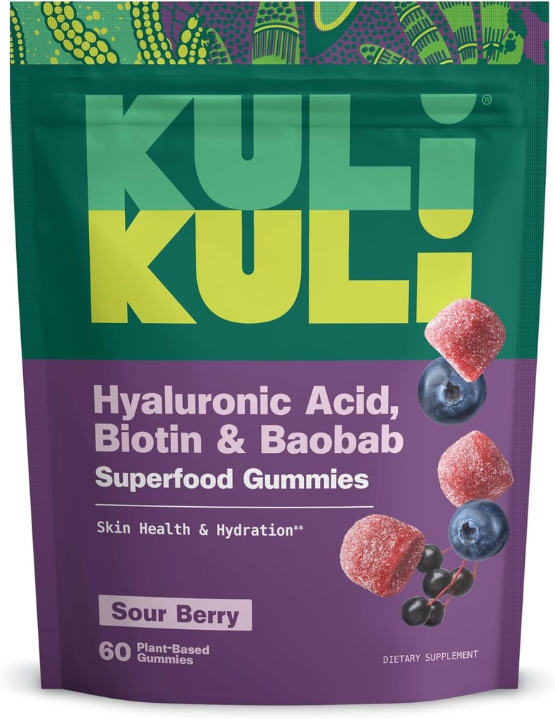 Kuli Kuli Super Gummies - Phụ về da với Baobab, Elderberry và Biotin - trợ giúp hỗ trợ da - 60 non-GMO, Gluten- Free Gummies