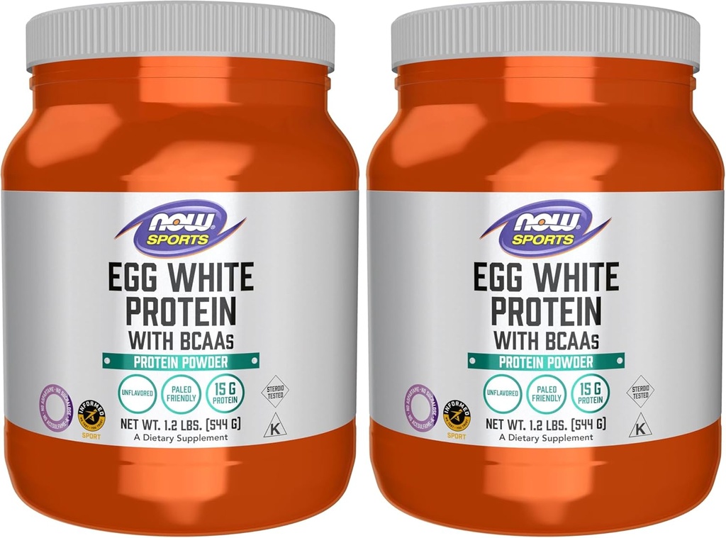 Nå Sport Ernæring, Egg Hvitt Protein, 16 g med BCAA, Uflavorert pulver, 1,2-pund (pakke med 2)