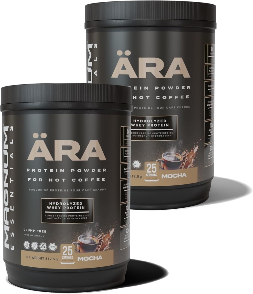 Ara Mocha High Protein Powder Tub for Hot & Cold Coffee, Tea, Drinks - Sugar-Free, Clump-Free - 20g Разтвори гладко в горещи напитки, 325g (2 Pack)
