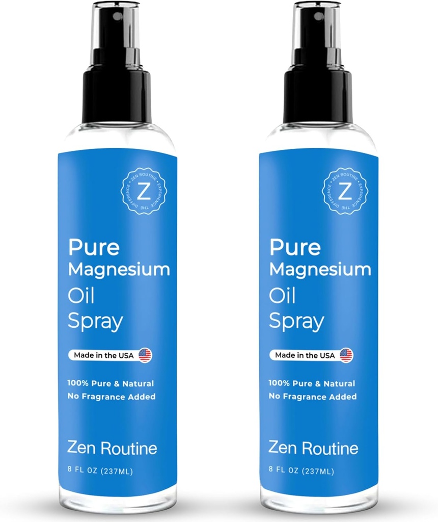 Čisto magnezijevo olje Spray – 8oz (2-Pack) – USP stopnja – Magnezijevo olje za noge, telo, mišice in noge Cramps – Topical Magnezij Glycinate, Aceite de Magnesio, Organski magnezijev klorid – Izdelano v ZDA