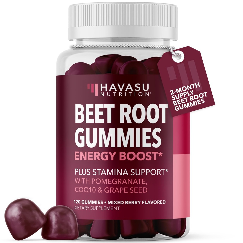 Beet Root Gummies with COQ10 & Pomegranate - Nitric Oxide Supplement for Men and Women - Beetroot for Endurance, Performance, Recovery - Vegan, Non-GMO, Gluten Free - Mixed Berry Flavor, 120 Count