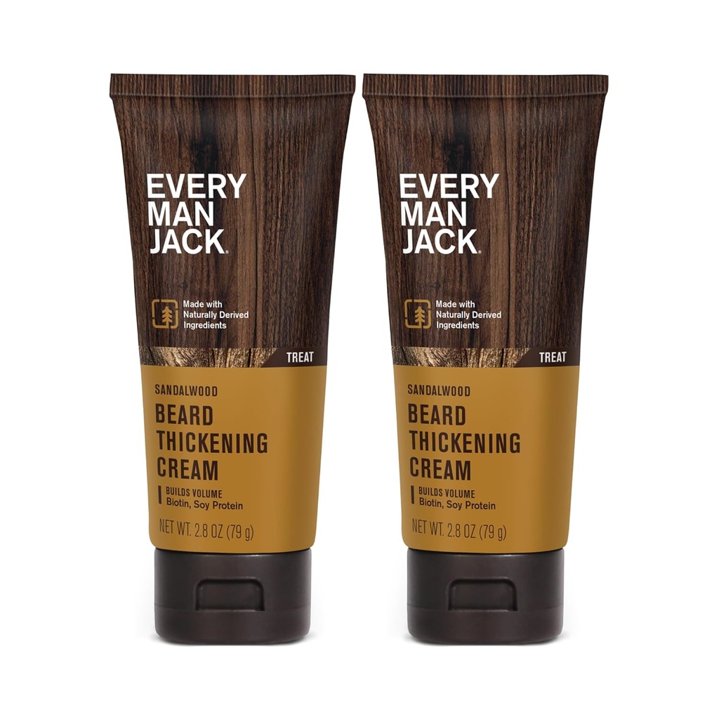 Jeder Mann Jack Beard Thickening Cream - Stärken, Diecken, Nourishes Bart - Leichte Sandalwood Duft - Hergestellt mit natürlich abgeleiteten Zutaten wie Biotin, Vitamin B6, Soy Protein - 2.8oz - 2 Pack