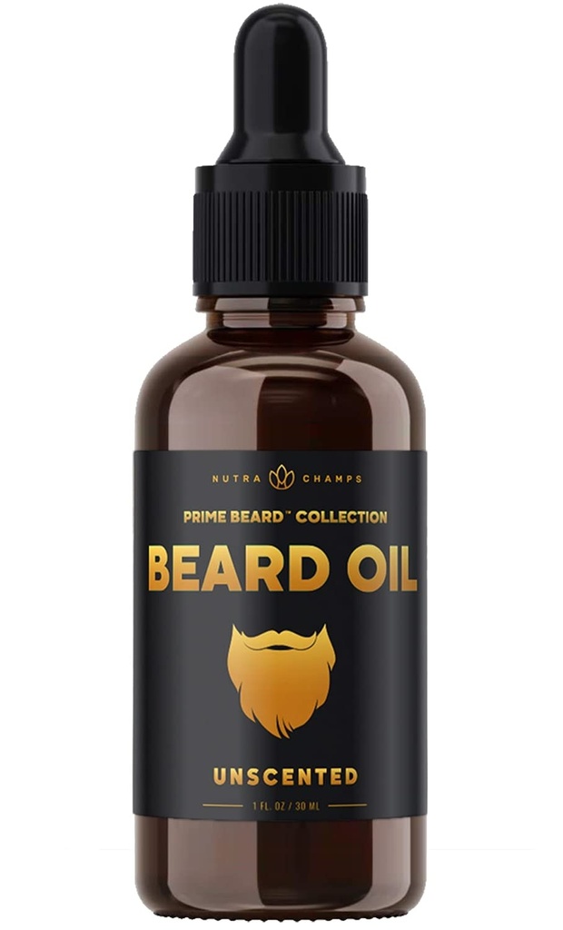 NutraChamps Beard Oil Conditioner - Unscented Virgin Argan, Jojoba, Grapeseed Oils & More for Beard Growth - Softens &Strengthens Beards & Mustaches for Men - Premium Signature Prime Beard Blend