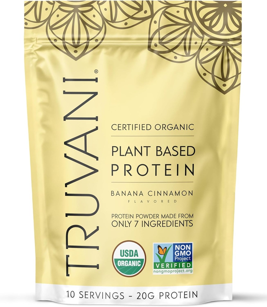 Truvani Vegan Pea Protein Powder | Banana Cinnamon | 20g Organic Plant Based Protein | 10 Servings | Keto | Gluten & Dairy Free | Low Carb | Sen azucre engadido