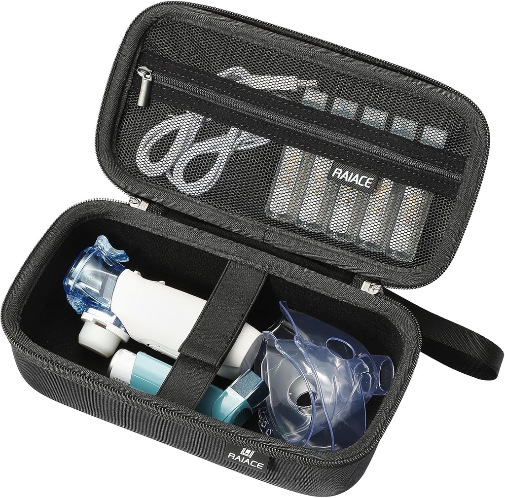 RAIACE Hard Storage Case pro přenosný ruční Inhaler Nebulizer Machine, Asthma Inhaler cestovní taška. Built- v síťové kapse pro medicínu a příslušenství. (pouze případ) - Černá