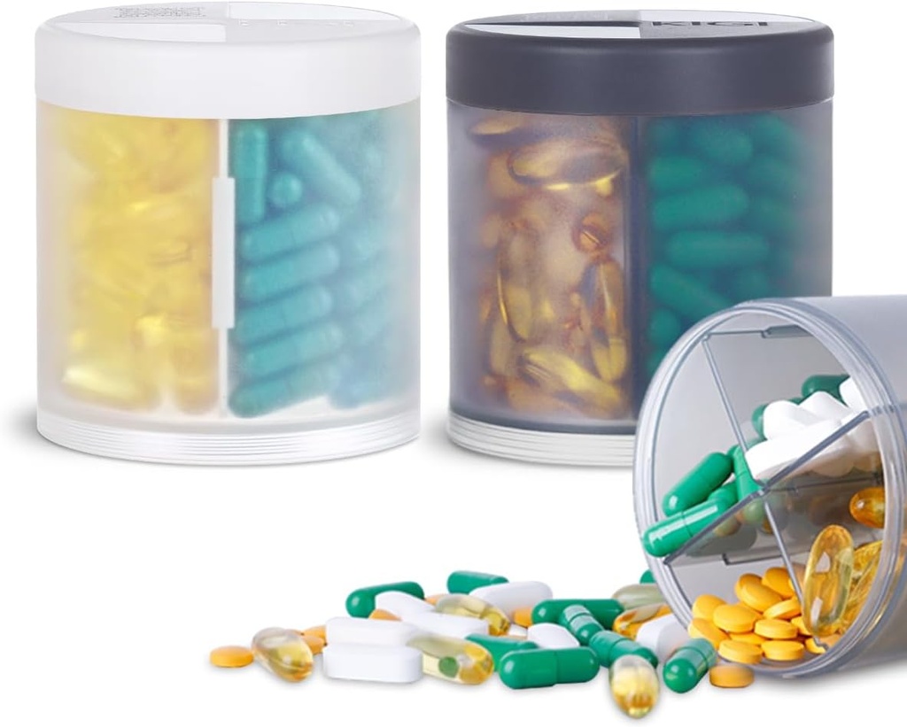 2 Opakowanie KIGI duża pojemność Medycyna Organizator Pill Butelki z 4 Komory