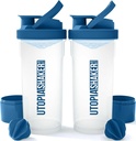 Utopia Home Shaker Bottle 2 Pack - 24 Ounce塑料蛋白或Cocktail Shaker Bottle 用于前期和后期工作,配有Twist & Lock Protein 盒存储(Clear/Navy)