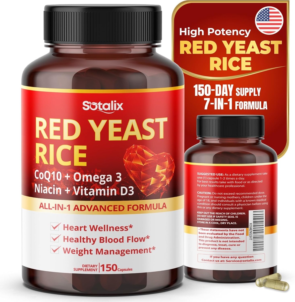 Ultra Red Yest Rice с CoQ10, Omega 3 Niacin, Витамин D3 за цялостното благосъстояние, поддръжка на имунната система - USA Made & Tested (150 броя (Pack of 1)