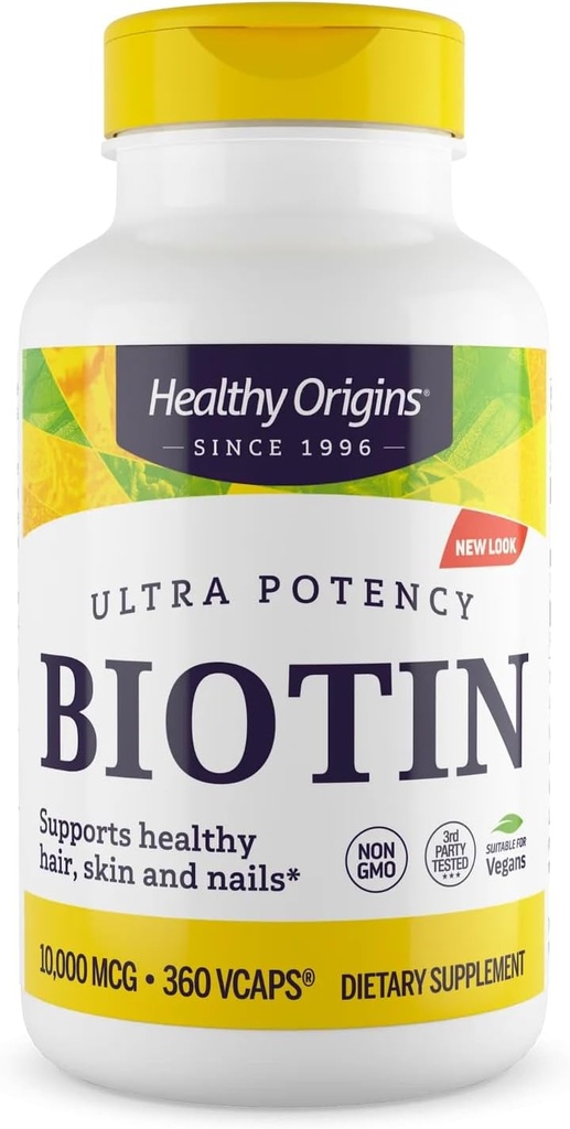 Origins Sehat Biotin 10.000 mcg (USP Grade, Non- GMO, Gluten Free, Rambut Dukungan, Dukungan Nail), 360 Veggie Caps