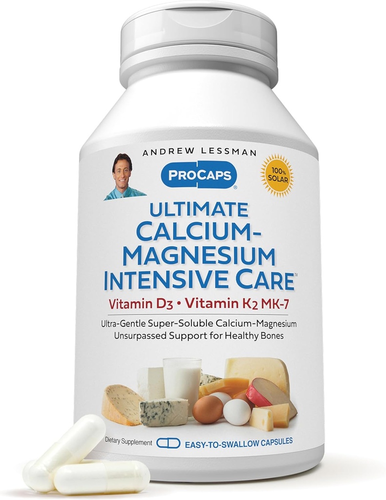 ANDREW LESSMAN Ultimate Calcium-Magnesium Intensive Care with Vitamin D3 & K2 MK7-120 mcg - 720 Capsules  Voorzichtig, makkelijk doorslikken, Super Oplosbaar. Geen additieven