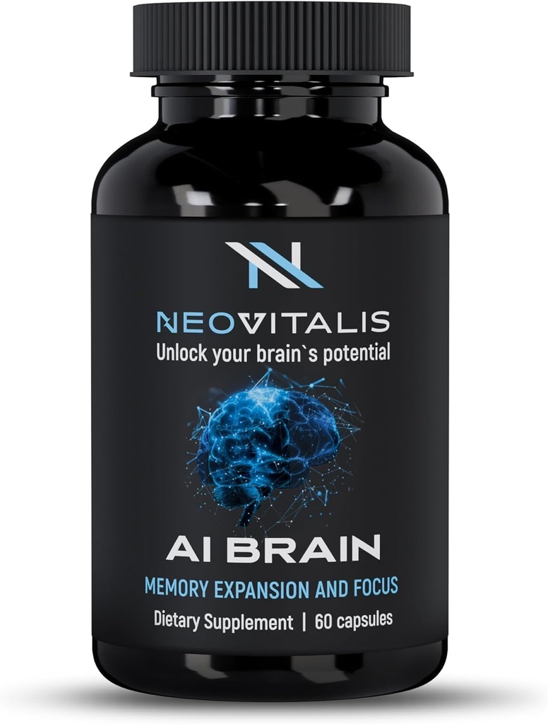 AI Brain Nootropní dodatek pro zaměření, paměti a duševní jasnost zlepšení kapsle pro muže a ženy, Caffeine- Free Daily Cognitive Support with Bacopa, Alpha GPC & Vitamin B6, 60 Vegetariánské kapsle