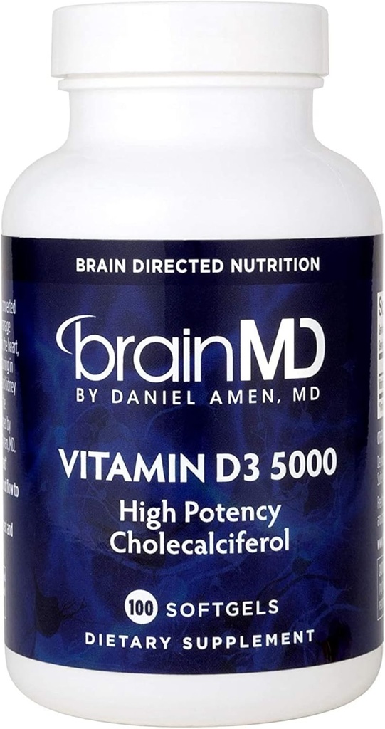 BrainMD av Dr Amen Vitamin D3 5000 - 100 Softgels - High Potency Cholecalciferol - Gluten Free - 100 portioner