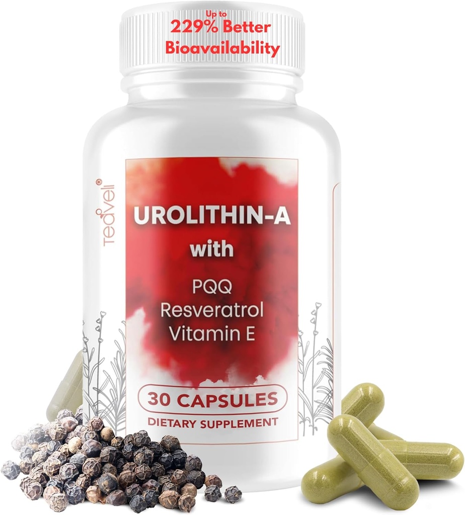 Advanced Urolithin A (15 משרתים) & Stem Cell תוסף עם 500 מ"ג Urolithin A, Resveratrol, PQQ, ויטמין E & Bioperine - תומך NAD+, Mitochondria, בריאות השרירים, תאים בריאים ורמות אנרגיה