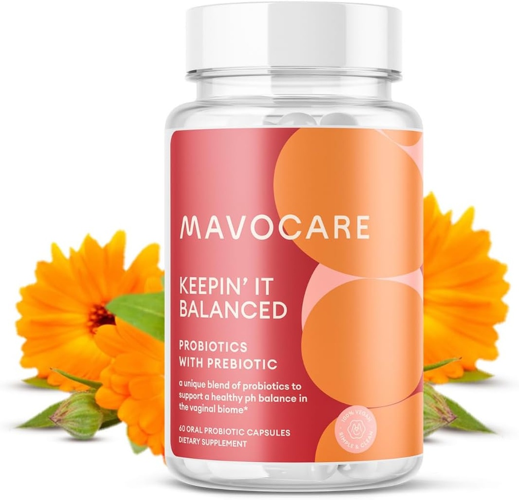 MavoCare Probiotic for kvinner – BV & Yeast infeksjonsstøtte, pH-balanse, Odor Relief, Gut Health – 30ct Vegan Capsules med prebiotika, calendula & hvitløk for Vaginal helse og digestion