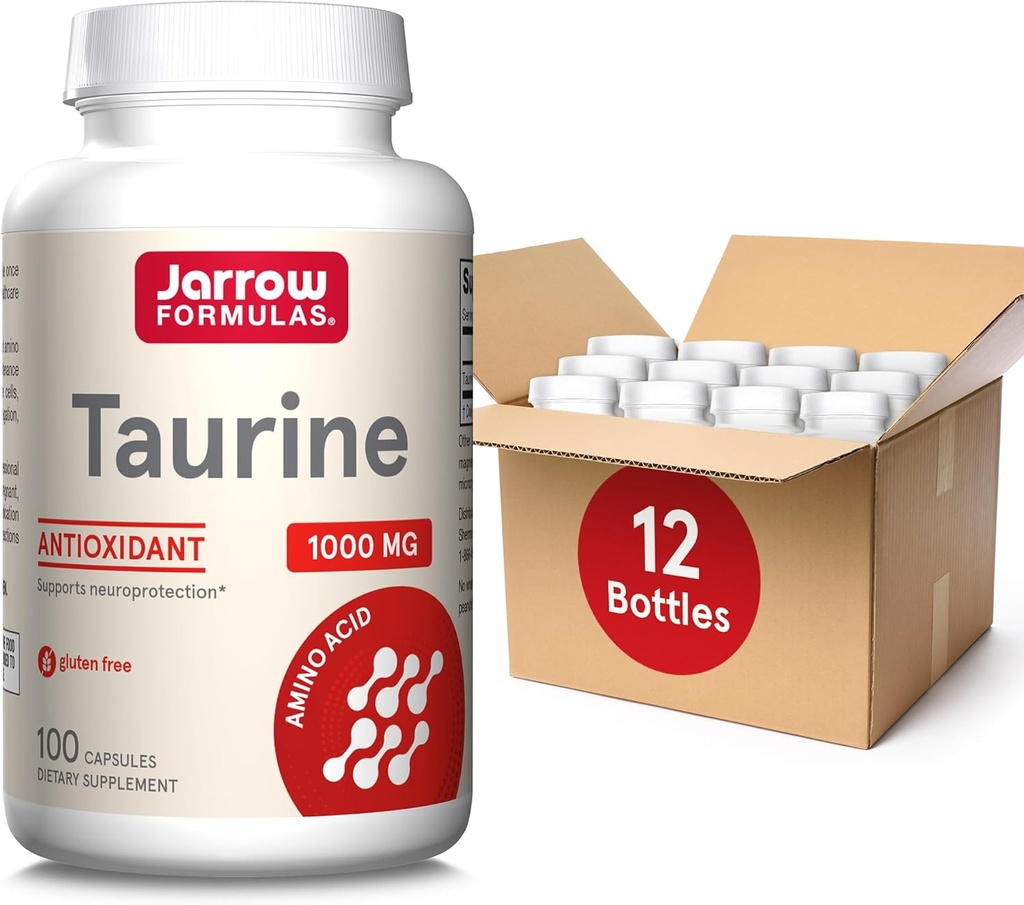 Les fórmules de Jarrow Taurine 1000 mg, Dietary suplementari, Amin Acid suplementari per a la implementació de salut Brane, 100 Capsules, 100 dies de distribuïdora, (Pau de 12)