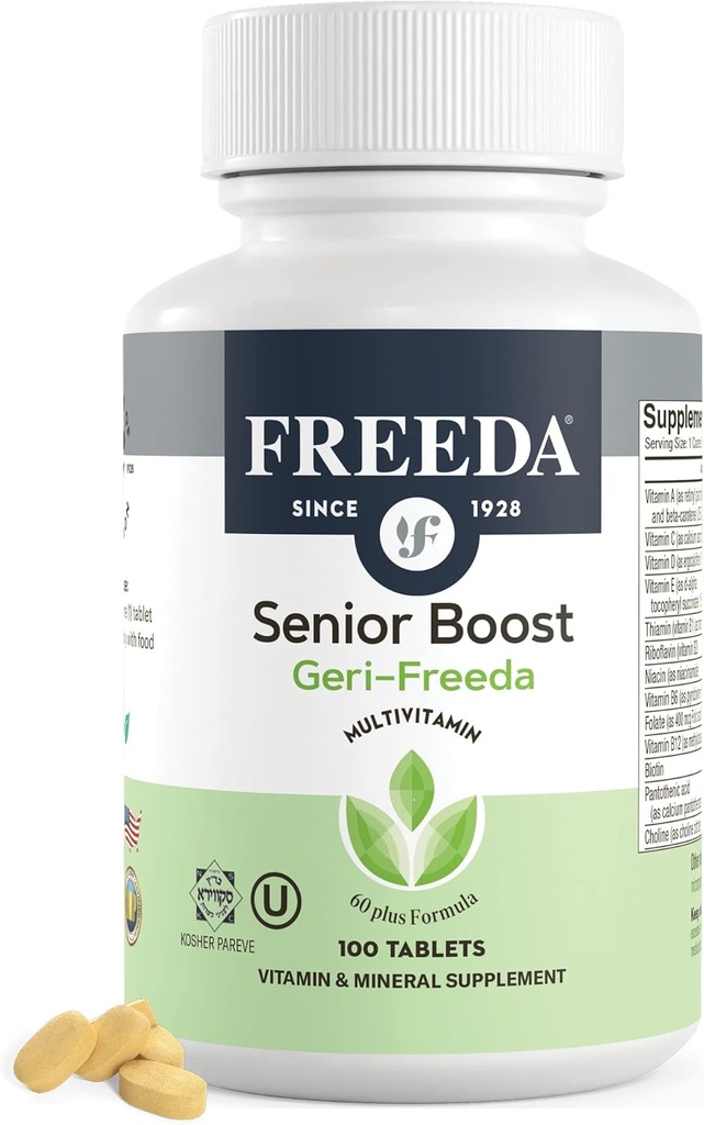 Freeda Senior Multivitamiinid - Kosher Vitamiinid meestele ja naistele 60 ja üle - üks igapäevane kaetud tablett - Naiste ja meeste Vitamiinid Multivitamiin 60 Plus - Vitamiinid naistele üle 60 Plus Eakad (100 Count)