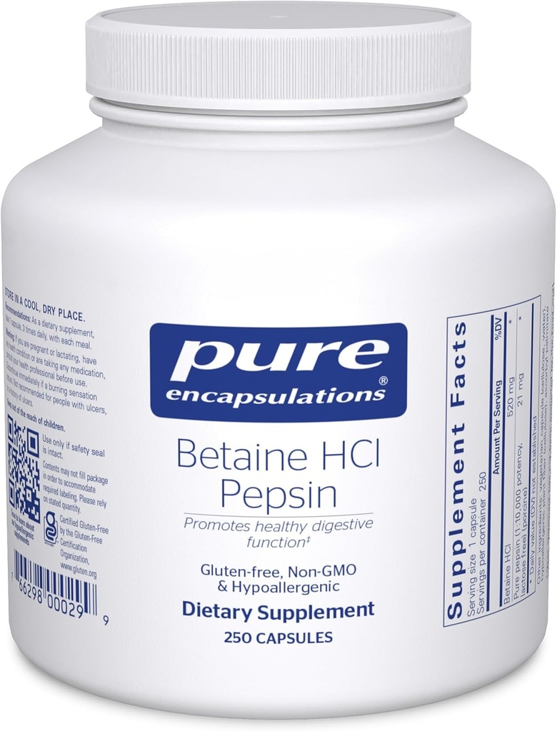 Encapsulasi Murni Bantaine HCl Pepsin - Digetical Enzymes Suplement for Ditraffic Aid & Suid Attach & Nutrient Absorpsi * - dengan Betaine HCl Pepsin - 250 Capsules