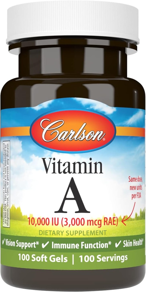 Carlson - A-vitamiin, 10000 IU (3000 mcg RAE), Vision Health, 100 Softgels